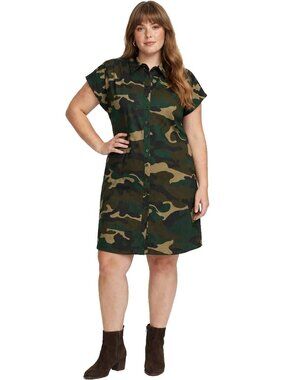 J. Brooks Boutique Camo Dress Tunic Layering Side Splits Button Front Sleeveless